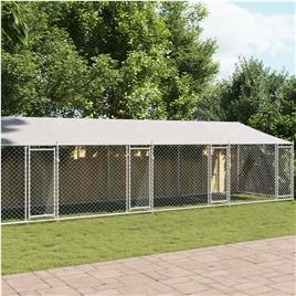 vidaXL Jaula para cão com telhado/portas 12x2x2m aço galvanizado cinza