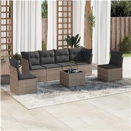vidaXL 7 pcs conjunto sofás p/ jardim c/ almofadões vime PE cinzento