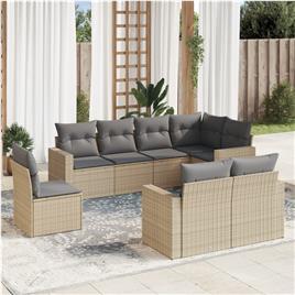 vidaXL 8 pcs conjunto de sofás p/ jardim com almofadões vime PE bege