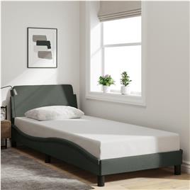 vidaXL Estrutura de cama c/ cabeceira tecido 90x190 cm cinza-escuro