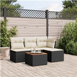 vidaXL 5 pcs conjunto sofás de jardim com almofadões vime PE preto
