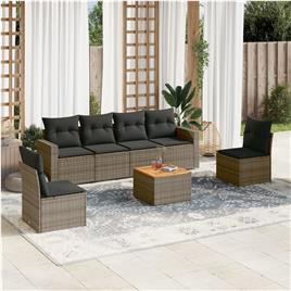 vidaXL 7 pcs conjunto sofás p/ jardim c/ almofadões vime PE cinzento