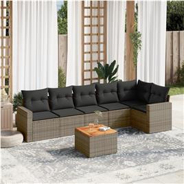vidaXL 7 pcs conjunto sofás p/ jardim c/ almofadões vime PE cinzento