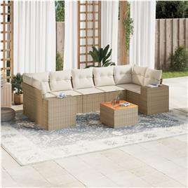 vidaXL 8 pcs conjunto de sofás p/ jardim com almofadões vime PE bege