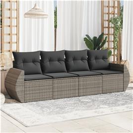 vidaXL 4 pcs conjunto sofás de jardim c/ almofadões vime PE cinzento