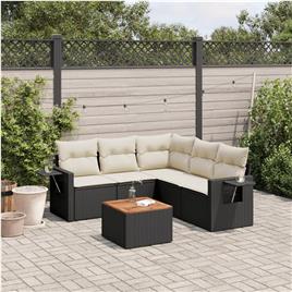 vidaXL 6 pcs conjunto sofás de jardim c/ almofadões vime PE preto