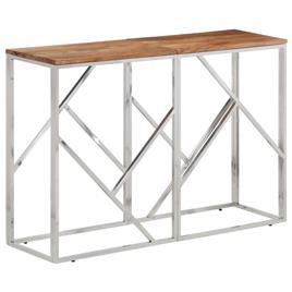 vidaXL Mesa consola aço inoxidável/madeira de acácia maciça prateado