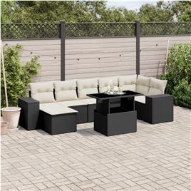 vidaXL 8 pcs conjunto sofás de jardim com almofadões vime PE preto