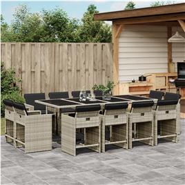 vidaXL 13 pcs conj. jantar jardim c/ almofadões vime PE cinzento-claro