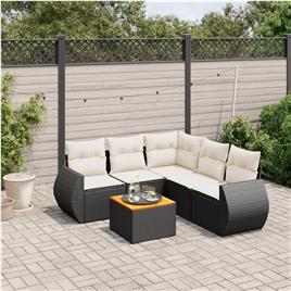 vidaXL 6 pcs conjunto sofás de jardim c/ almofadões vime PE preto