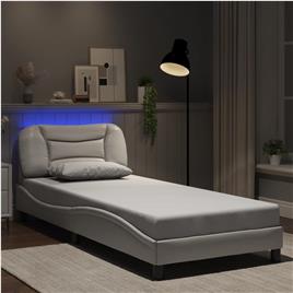 vidaXL Estrutura de cama c/ luzes LED 90x200cm couro artificial branco