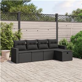 vidaXL 5 pcs conjunto sofás de jardim com almofadões vime PE preto