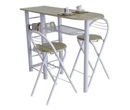 Conjunto de mesa de bar para cozinha com 4 prateleiras + 2 bancos dobráveis