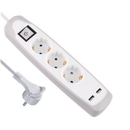 Bloco de 3 Tomadas + 2 USB com Extensão 2m