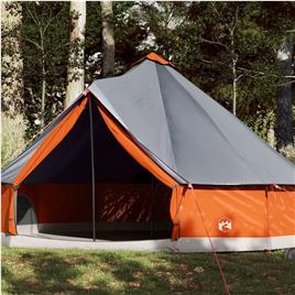 vidaXL Tenda familiar tipi para 8 pessoas impermeável cinza/laranja