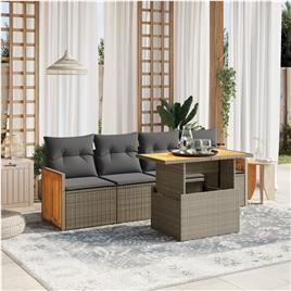 vidaXL 5 pcs conjunto sofás de jardim c/ almofadões vime PE cinzento