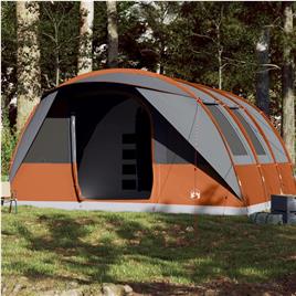 vidaXL Tenda familiar túnel p/ 7 pessoas impermeável cinzento/laranja