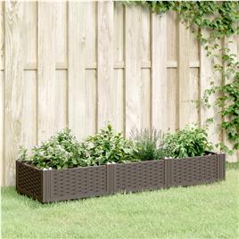 vidaXL Vaso/floreira de jardim c/ estacas 125x40x28,5 cm PP castanho