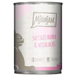 MjAMjAM 6 x 400 g comida húmida para gatos - Frango suculento e salmão selvagem