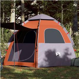 vidaXL Tenda campismo cabana 4 pessoas libertação rápida cinza/laranja