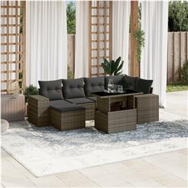 vidaXL 7 pcs conjunto sofás p/ jardim c/ almofadões vime PE cinzento