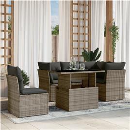 vidaXL 6 pcs conjunto sofás de jardim com almofadões vime cinzento
