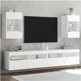 vidaXL Móveis de parede p/ TV com luzes LED 2 pcs 40x30x60,5 cm branco