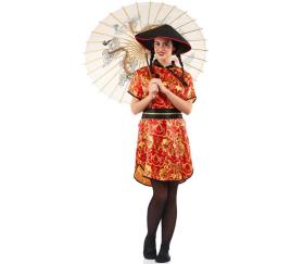 Fato de China vermelho com estampa para mulheres