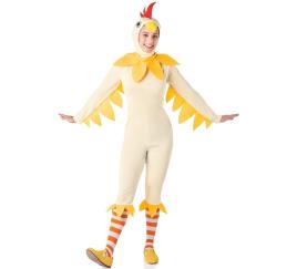 Fato de galinha branca e amarela para mulher