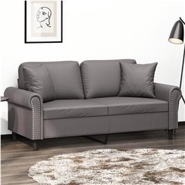 vidaXL Sofá 2 lugares + almofadas decorativas 140cm couro artif. cinza