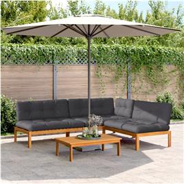 vidaXL 4 pcs móveis de paletes p/ jardim c/ almofadões acácia maciça