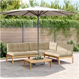 vidaXL 4 pcs móveis de paletes p/ jardim c/ almofadões acácia maciça