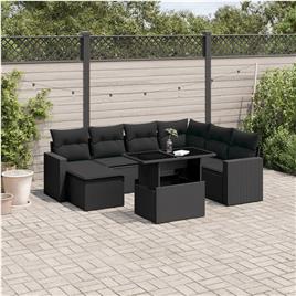 vidaXL 8 pcs conjunto sofás de jardim com almofadões vime PE preto