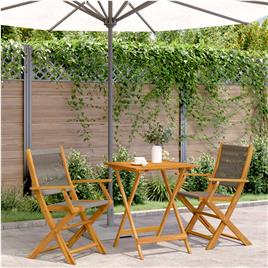 vidaXL 3 pcs conjunto de bistrô polipropileno/madeira maciça cinzento