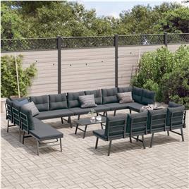 vidaXL 9 pcs bancos de jardim com almofadões aço revestido a pó preto