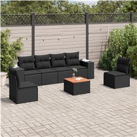 vidaXL 7 pcs conjunto de sofás p/ jardim c/ almofadões vime PE preto