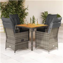 vidaXL 5 pcs conjunto de jantar p/ jardim c/ almofadões vime PE cinza