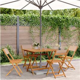 vidaXL 5 pcs conjunto jantar jardim tecido/madeira cinza-acastanhado