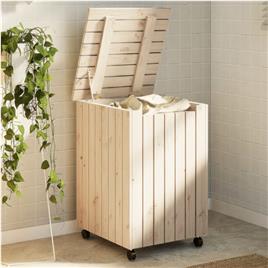 vidaXL Cesto de roupa com rodas RANA 45x45x64 cm pinho maciço