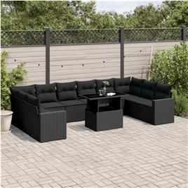vidaXL 11 pcs conjunto sofás de jardim c/ almofadões vime PE preto
