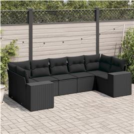 vidaXL 7 pcs conjunto de sofás p/ jardim c/ almofadões vime PE preto