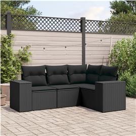 vidaXL 4 pcs conjunto de sofás para jardim c/ almofadões vime PE preto