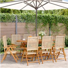 vidaXL Cadeiras jardim reclináveis 8 pcs vime PE/madeira maciça bege