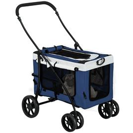 Carrinho para Cães Dobrável com Compartimento Desmontável 4 Portas com Fecho de Correr 81x58x97,5 cm