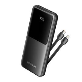 Powerbank 10000mAh Vention FHOB0/ 22,5W/ Preto/ Inclui USB Tipo-C e Cabo Lightning