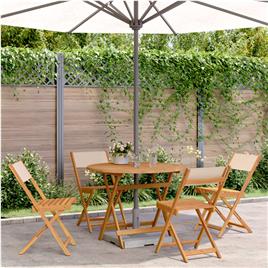 vidaXL 5 pcs conj. jantar p/ jardim tecido/madeira maciça bege