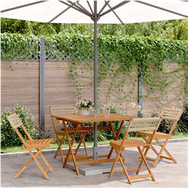 vidaXL 5pcs conjunto de jantar p/ jardim vime PE/ madeira maciça bege