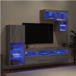 vidaXL 6 pcs móveis parede p/ TV c/ LEDs deriv. madeira cinza sonoma