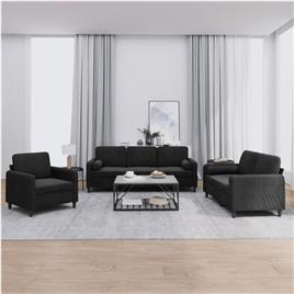 vidaXL 3 pcs conjunto de sofás com almofadas veludo preto