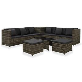vidaXL 8 pcs conjunto lounge de jardim c/ almofadões vime PE cinzento